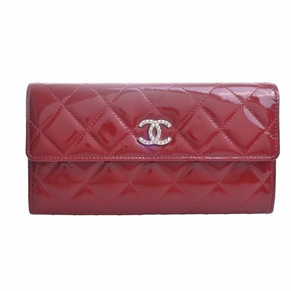 CHANEL Handbags - CHANEL Patent Brilliant Matelasse Coco Mark Bifold Long Wallet Red Ladies